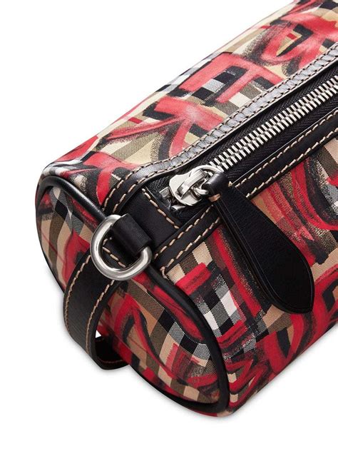 Burberry Small Graffiti Print Vintage Check Barrel Bag